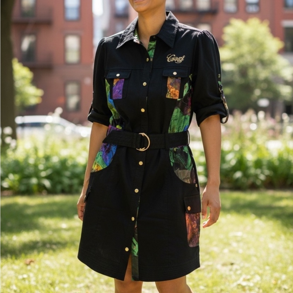 Vintage COOGI Shirt Dress with Abstract Watercolor Panels